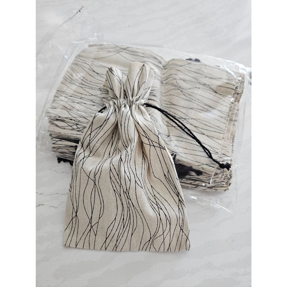 Beige and Black Drawstring Pouch Set Of 20 Large Size